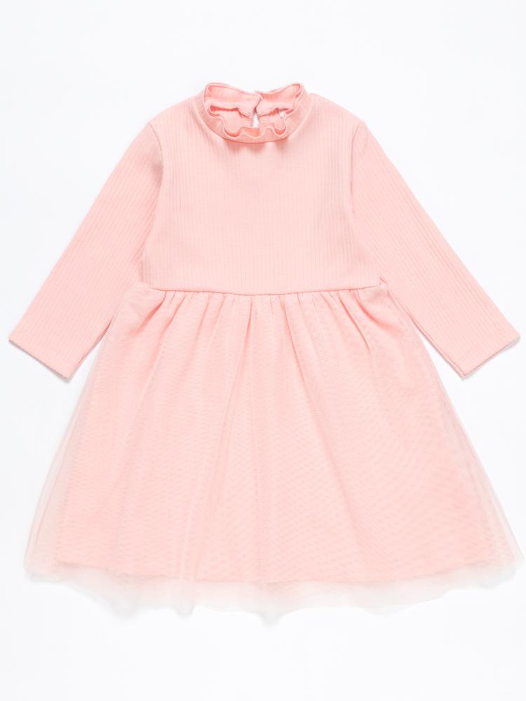 Girls Pink Ribbed Dress with Tulle Skirt | Style My Kid