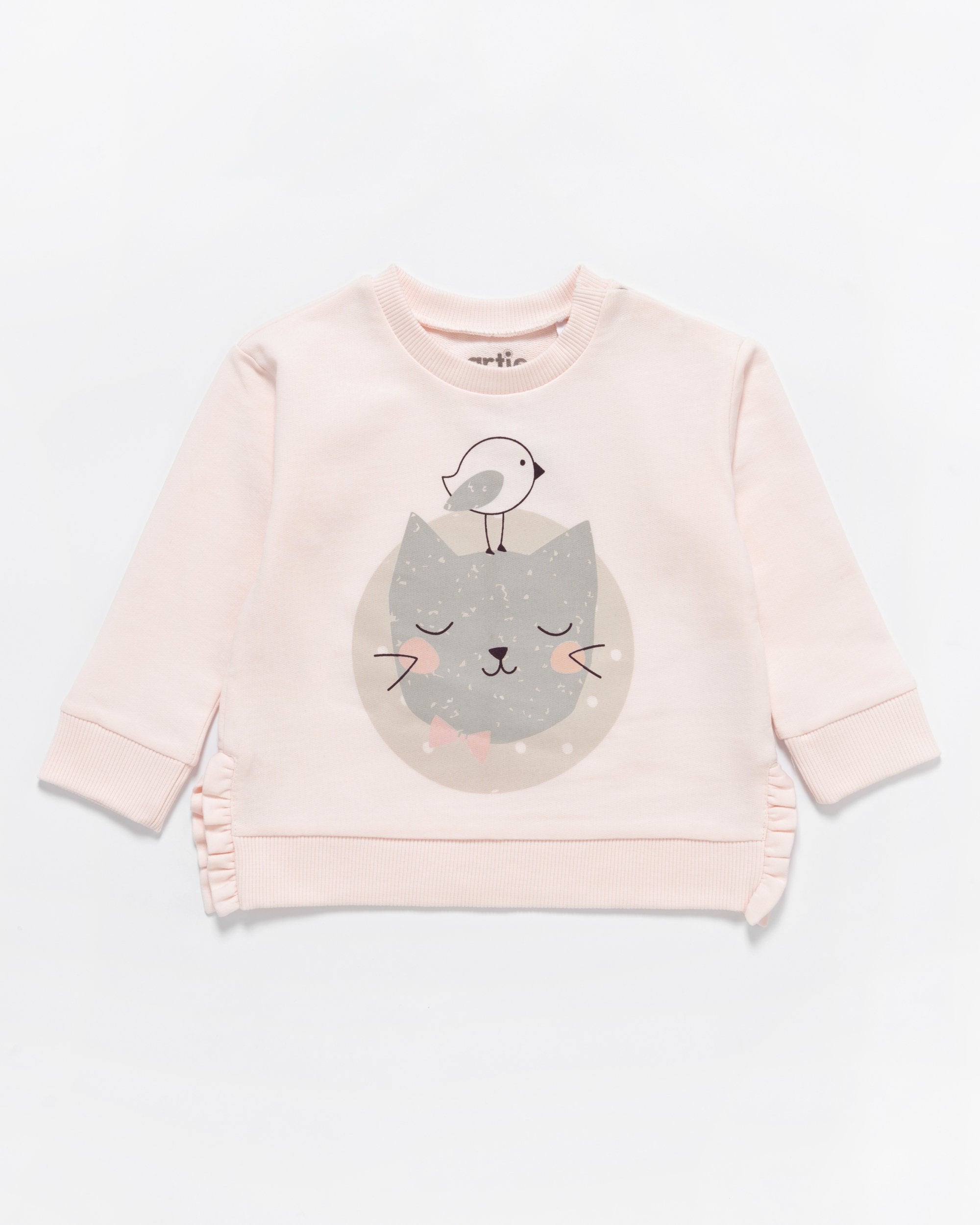 Girls Pink Frill Sweatshirt with Kitty Cat design