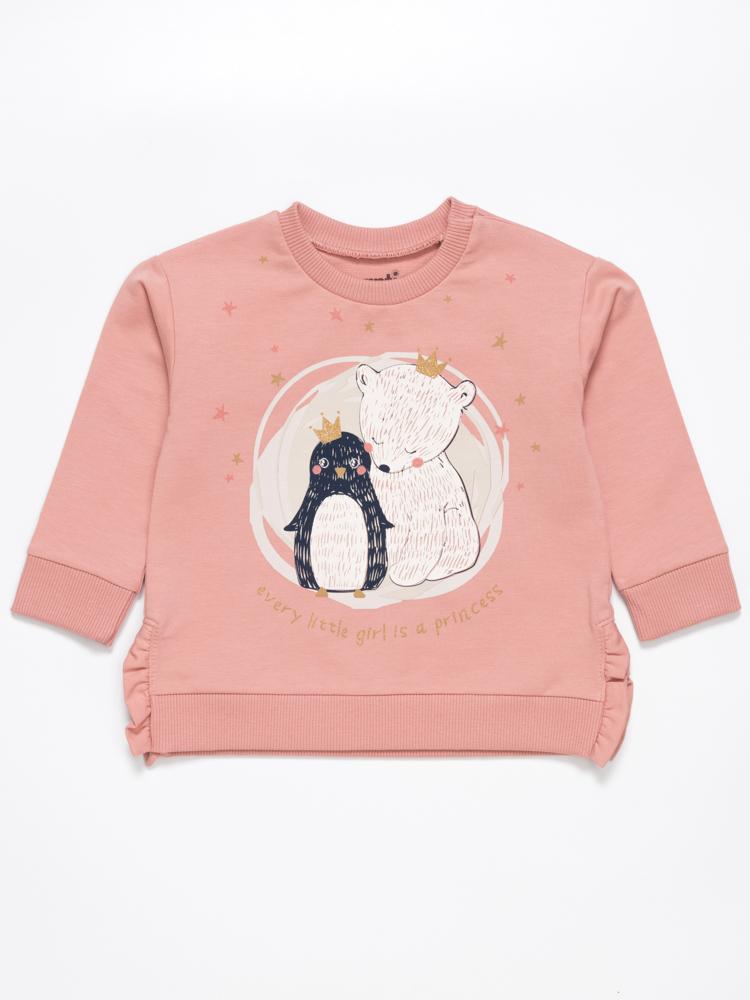 Girls Pink French Terry Sweatshirt with Penguin Print | Style My Kid