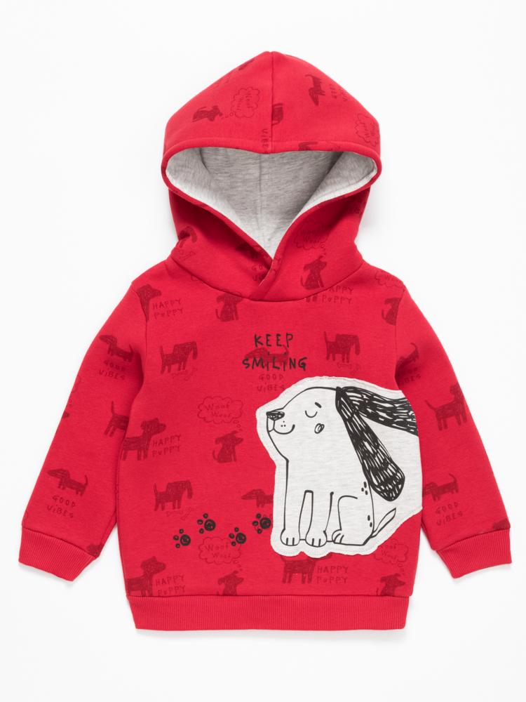 Boys Red Hoodie with Dog Print