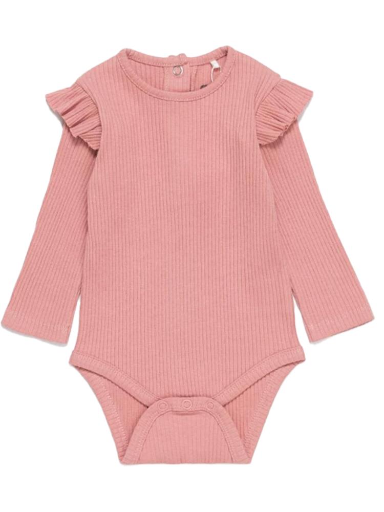 Pink Ribbed Girls Bodysuit with Ruffles | Style My Kid