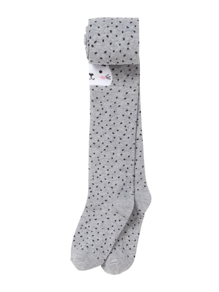 Light Grey Dotty Girls Tights with Cat Design | Style My Kid