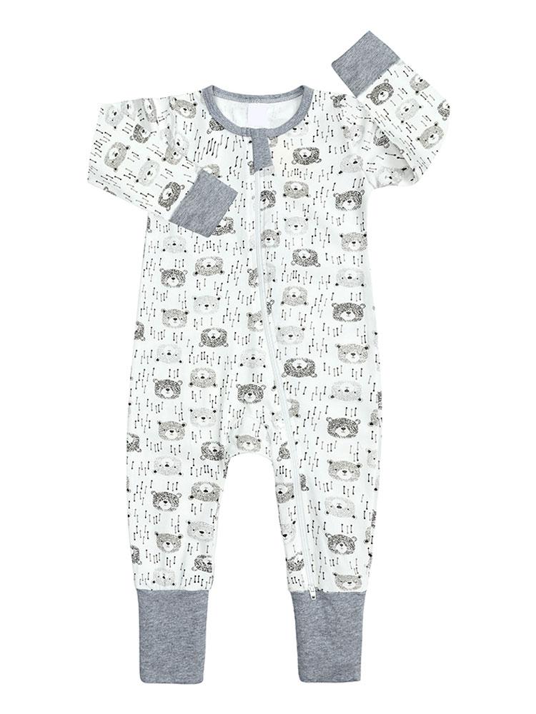 Bear Cubs Grey and White Baby Zip Sleepsuit | Style My Kid