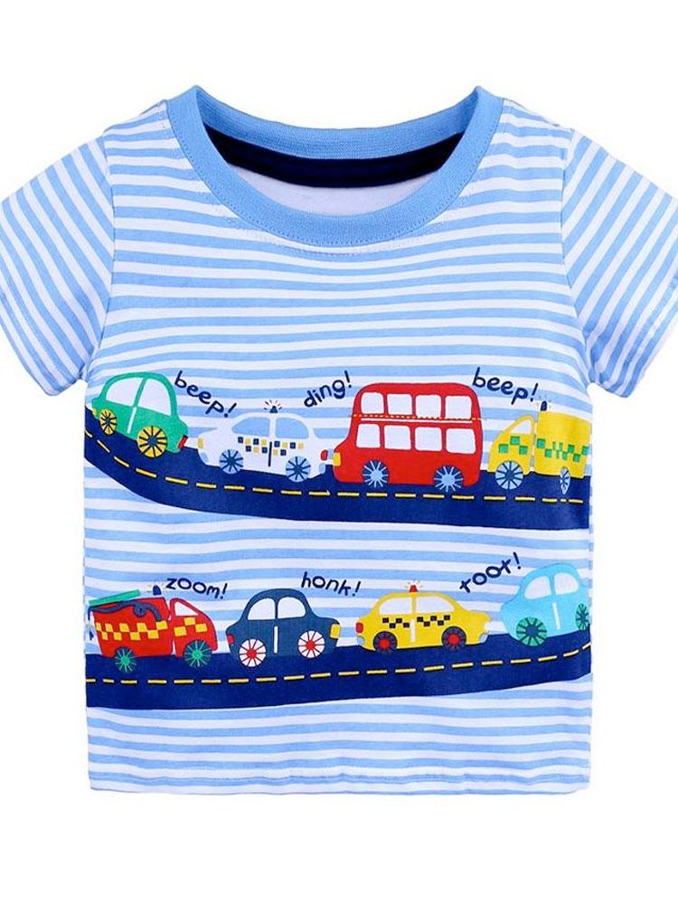 Beeping Bus Striped Short Sleeve T-Shirt | Style My Kid