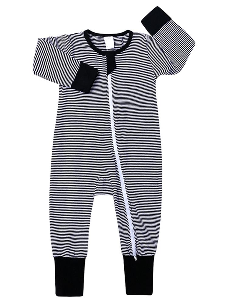 Black and White Striped Baby Zip Sleepsuit | Style My Kid