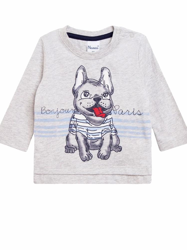 Bonjour Frenchie Bulldog - Light Grey Long Sleeve Top