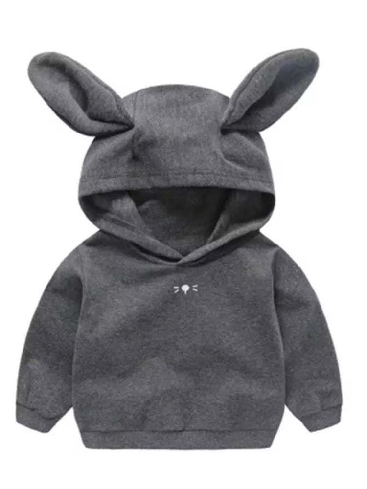 Long Sleeve Hoodie with Bunny Ears - Grey | Style My Kid