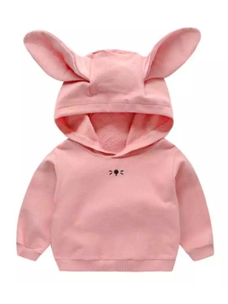 Girls Pink Long Sleeve Hoodie with Bunny Ears | Style My Kid
