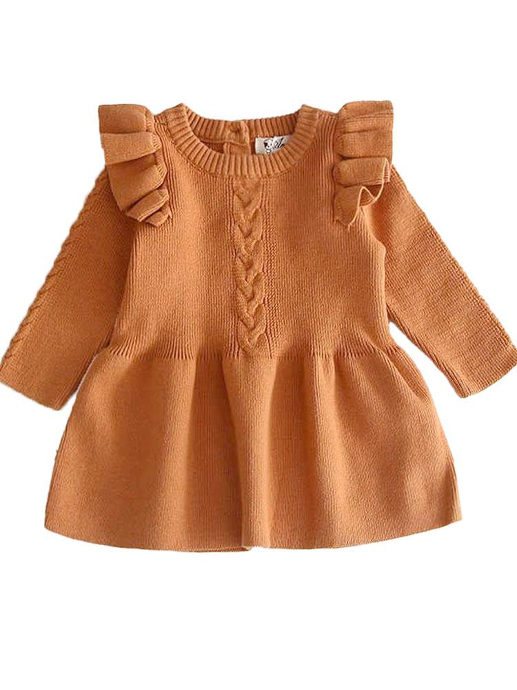 Little Girls Burnt Jumper Dress with Frill Design 