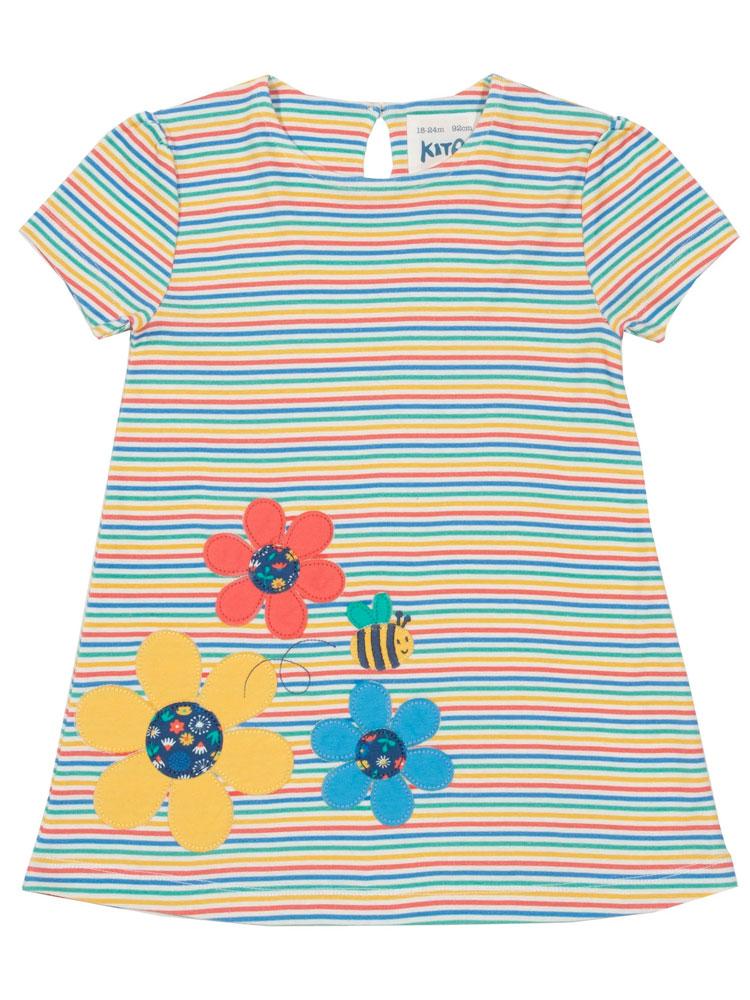 Stripey Baby Dress with Flowers and Bee KITE Organic Busy Bee Girls Dress 