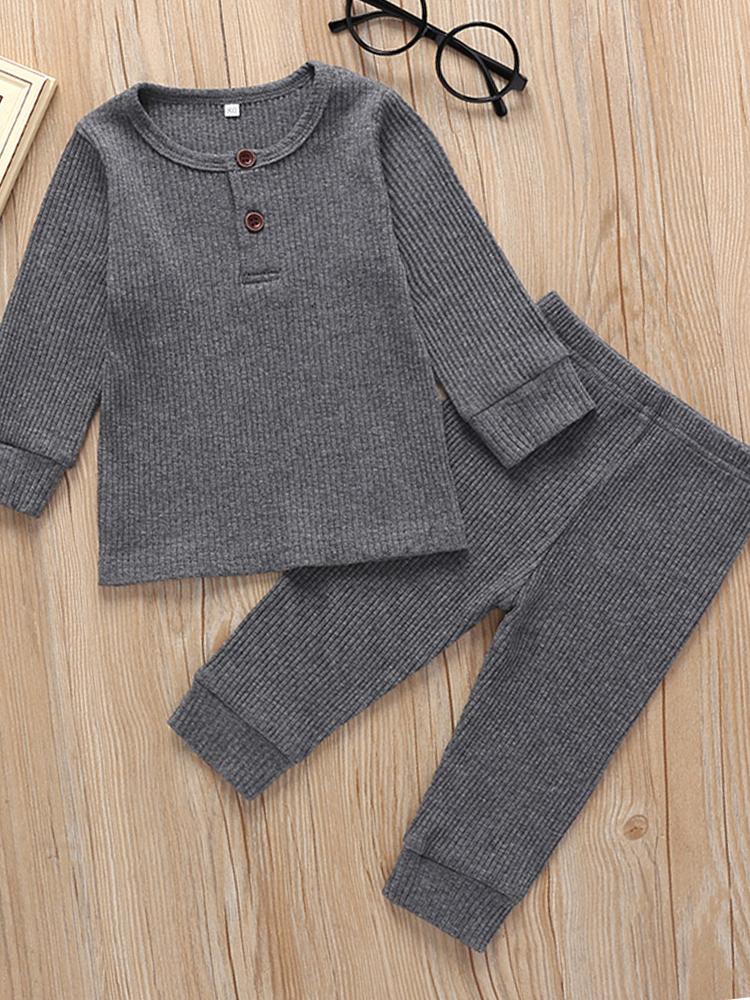 Girls Charcoal Grey Matching 2 Piece Ribbed Top & Bottoms Outfit | Style My Kid