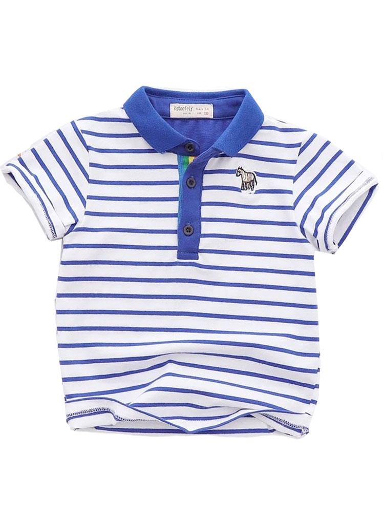 Classic Breton Boys Polo Shirt - Blue and White Stripes 