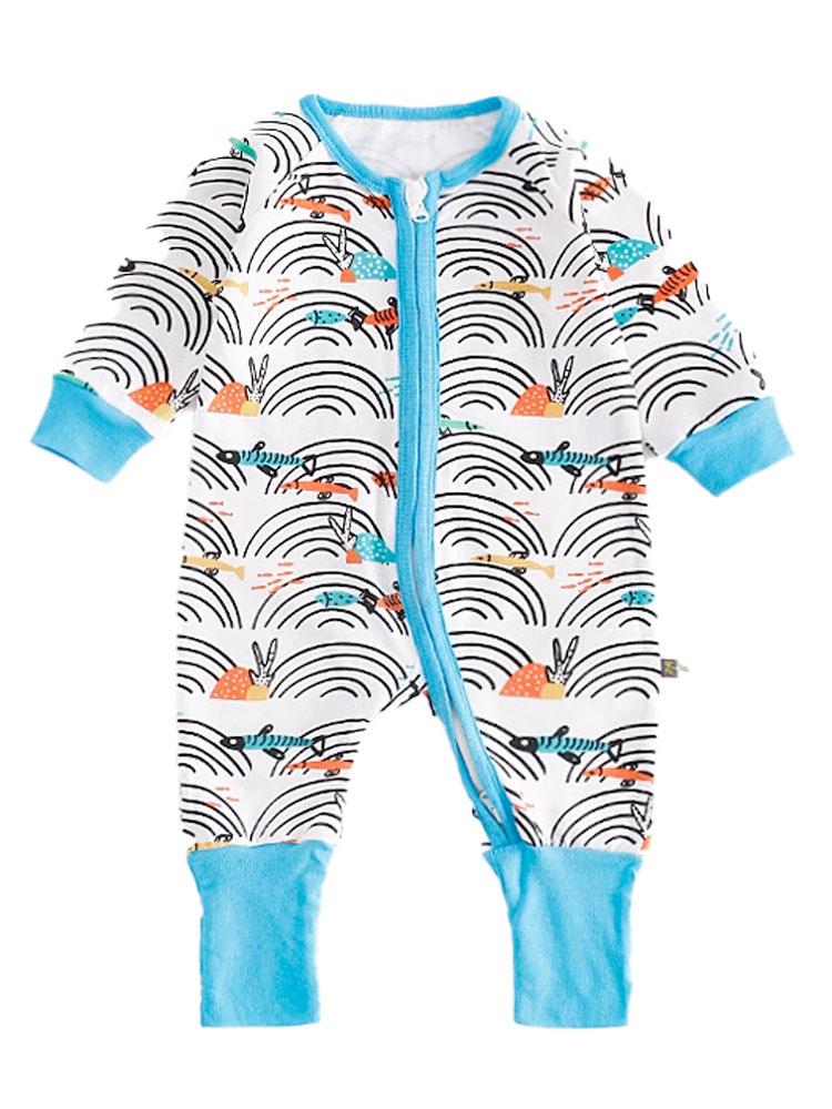 Coral Reef - Multicoloured and Light Blue Sleepsuit Onesie with Double Zipper and Cuffs 9 to 12months