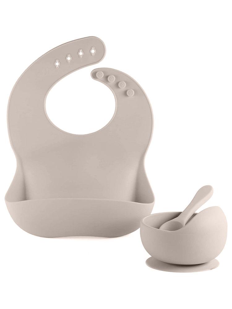 CREAM - Silicon Baby Bib Food Bowl and Spoon 