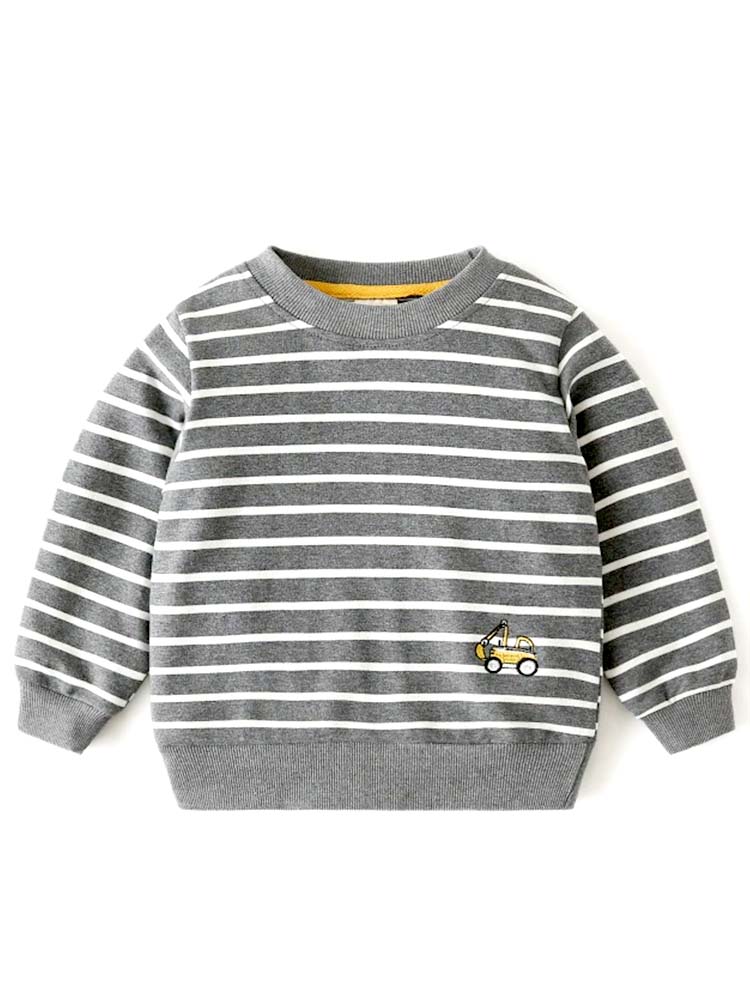 Digger Boys Sweatshirt - Grey and white Stripes | Style My Kid