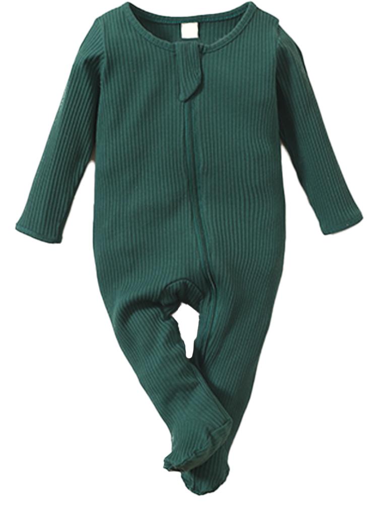 Dark Green Footed Ribbed Zippy Baby Sleepsuit | Style My Kid