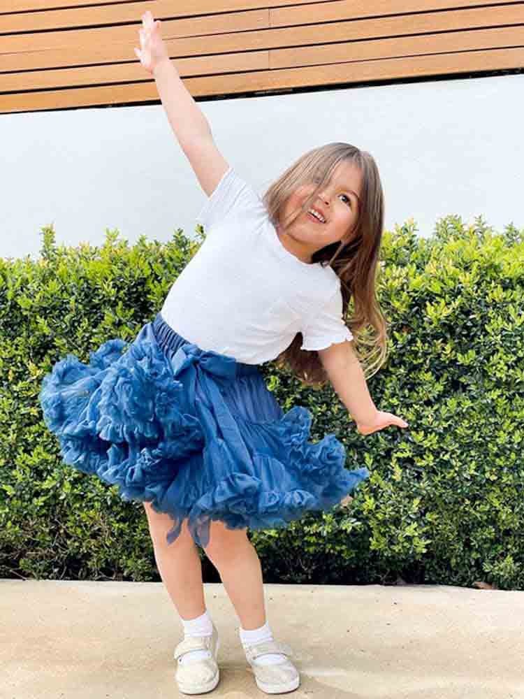 Layered Tutu Party Skirt with Bow Detail - Dark Blue 0 to 5 years