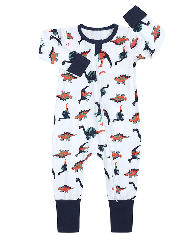 Dinosaur Drama - White Zippy Baby Sleepsuit | Style My Kid