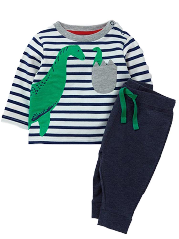 Dinosaur Hatch - Dinosaur Striped Top with Navy Joggers - 2 Piece Set 9 to 12 months