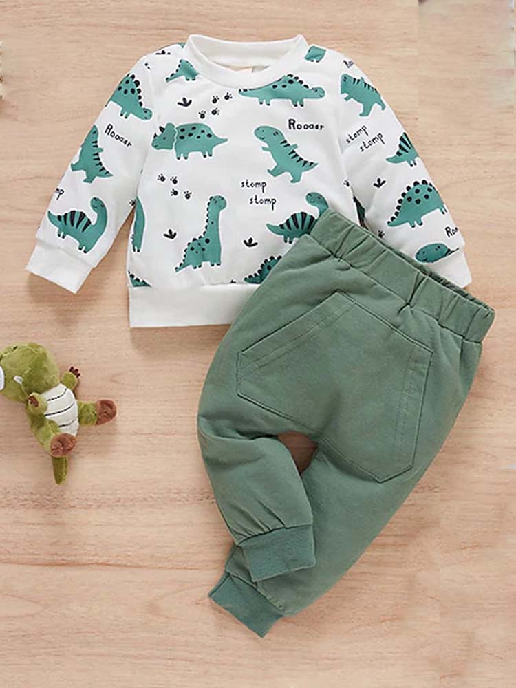 Baby Dinosaur Top and Green Joggers - 2 Piece Outfit | Style My Kid