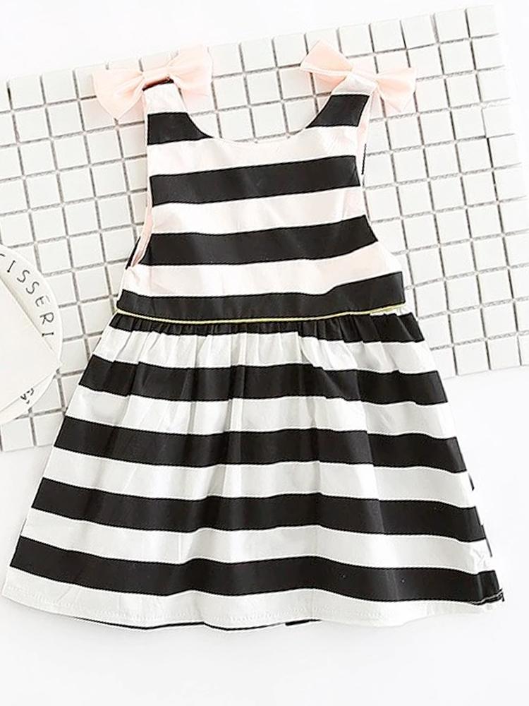 Stripes & Bows Dress - Girls Black & White Striped Dress| Style My Kid