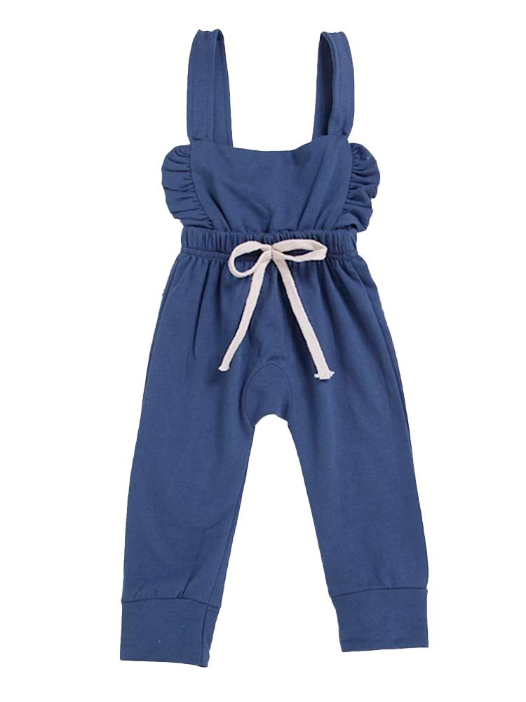 Blue Frill & Tie Dungarees Girls Playsuit | Style My Kid