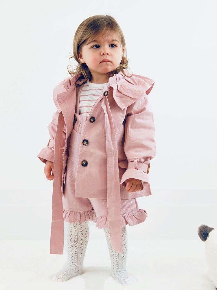 Girls Dusky Pink Mac Coat with Frill Collar | Style My Kid