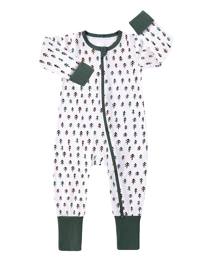 Forest Trees and Baby Zip Sleepsuit with Hand Feet Cuffs 