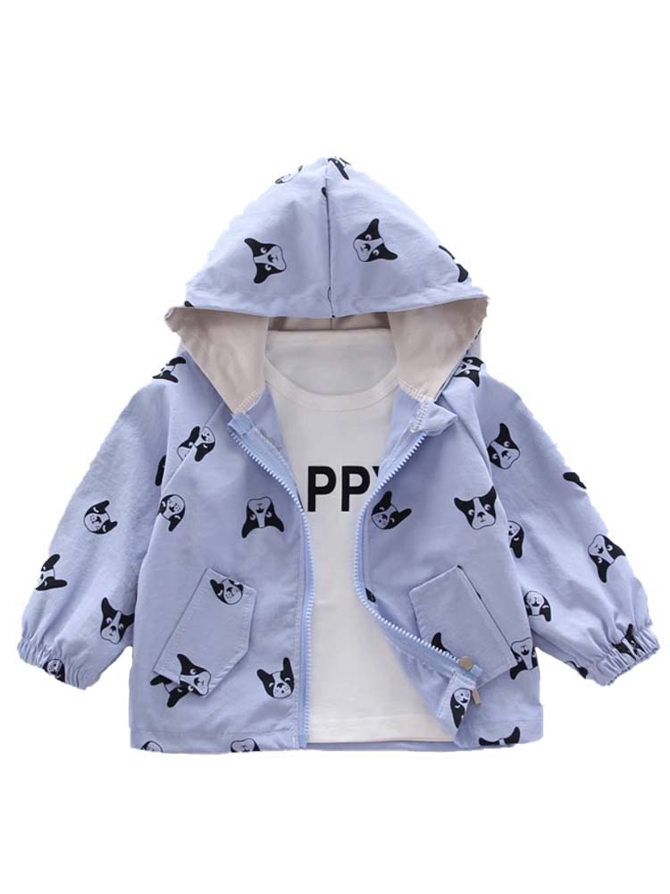 Frenchie Dog Print Kid's Hooded Jacket - Blue | Style My Kid