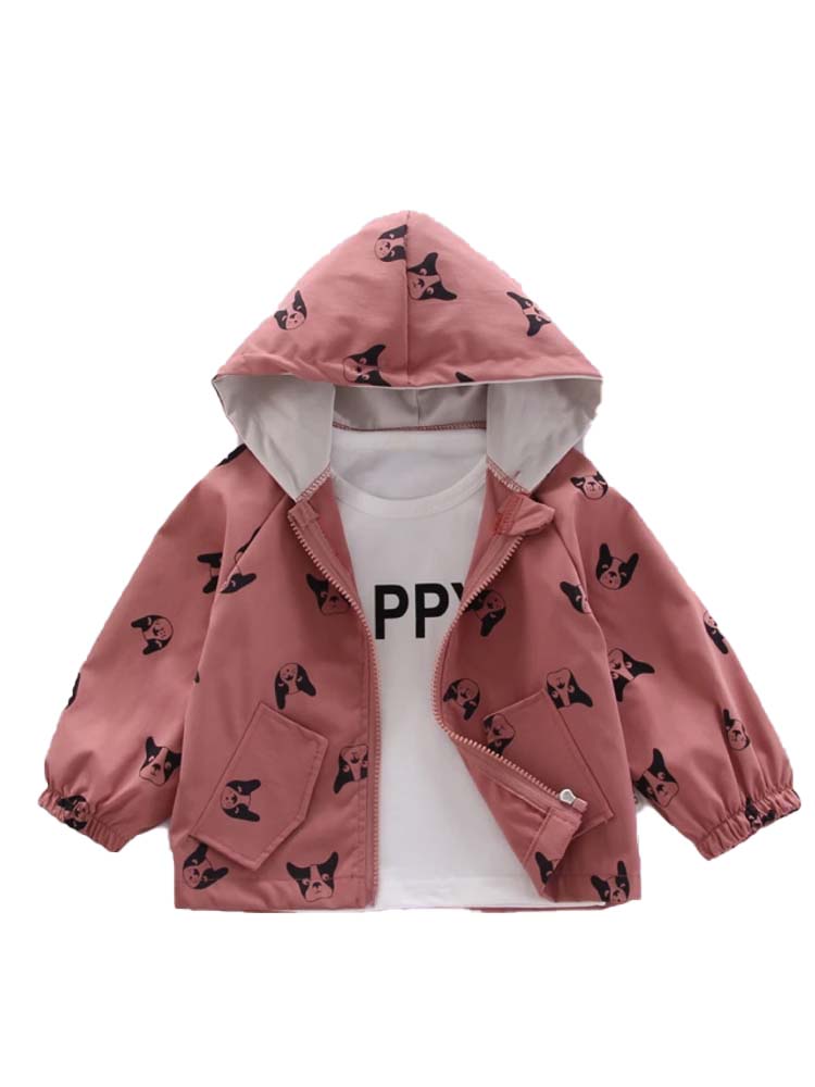 Frenchie Dog Print Childrens Hooded Jacket - Red | Style My Kid