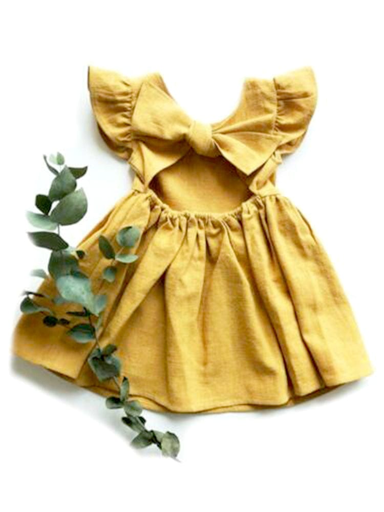 GOLD Tie Bow Back Girls Party Dress 