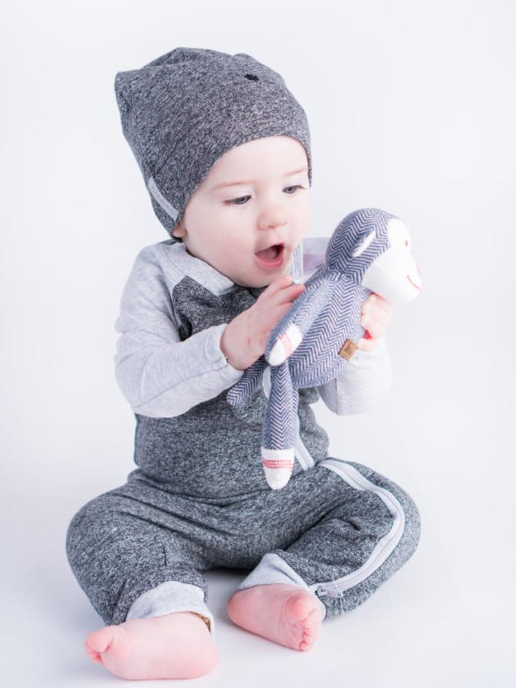 Grey Organic Baby Sleepsuit - Organic with Double Zipper and Fold Over Feet and Cuffs