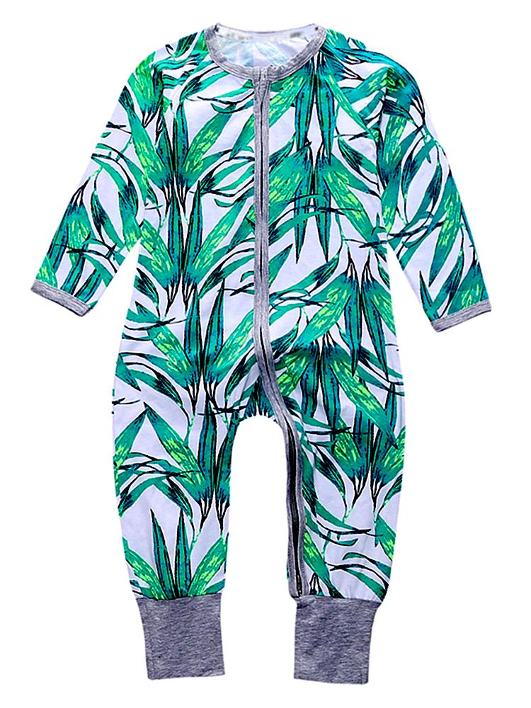 Blue Tropical Zippy Baby Sleepsuit Playsuit with feet cuffs | Style My Kid