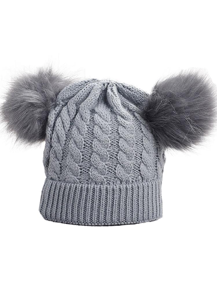Kids Grey Double Bobble Woollen Hat | Style My Kid