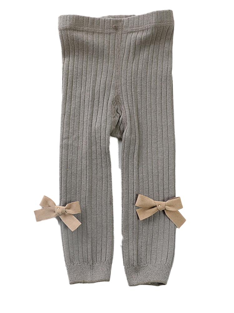 GREY Ribbon Bow Ribbed Footless Girls Tights/ Leggings | Style My Kid