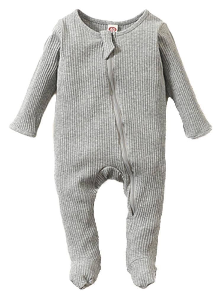 Grey Footed Ribbed Sleepsuit | Style My Kid