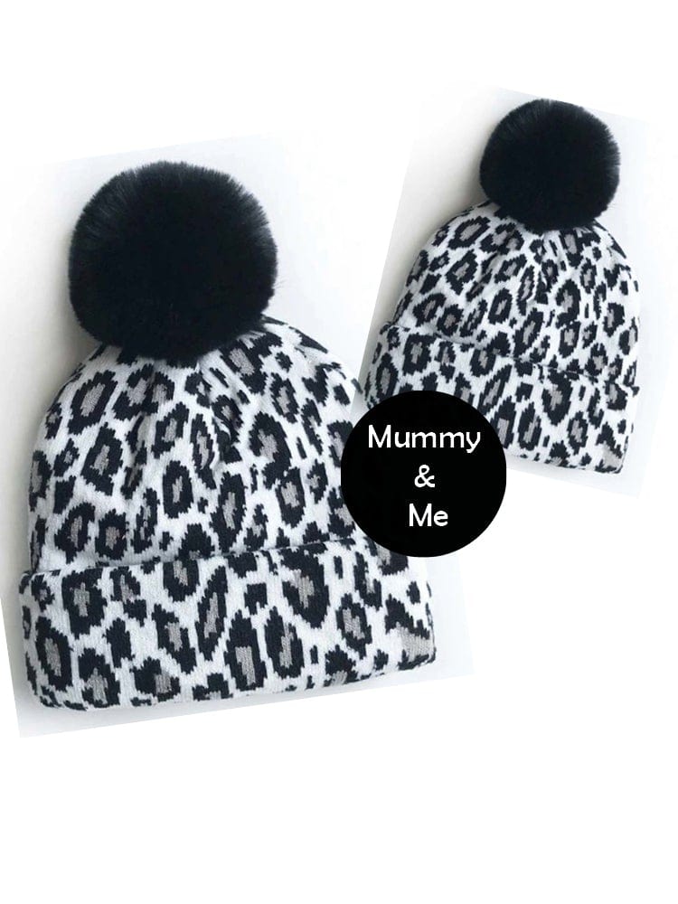 Mum & Me Matching Faux Pom Pom Hat - SNOW Leopard | Style My Kid