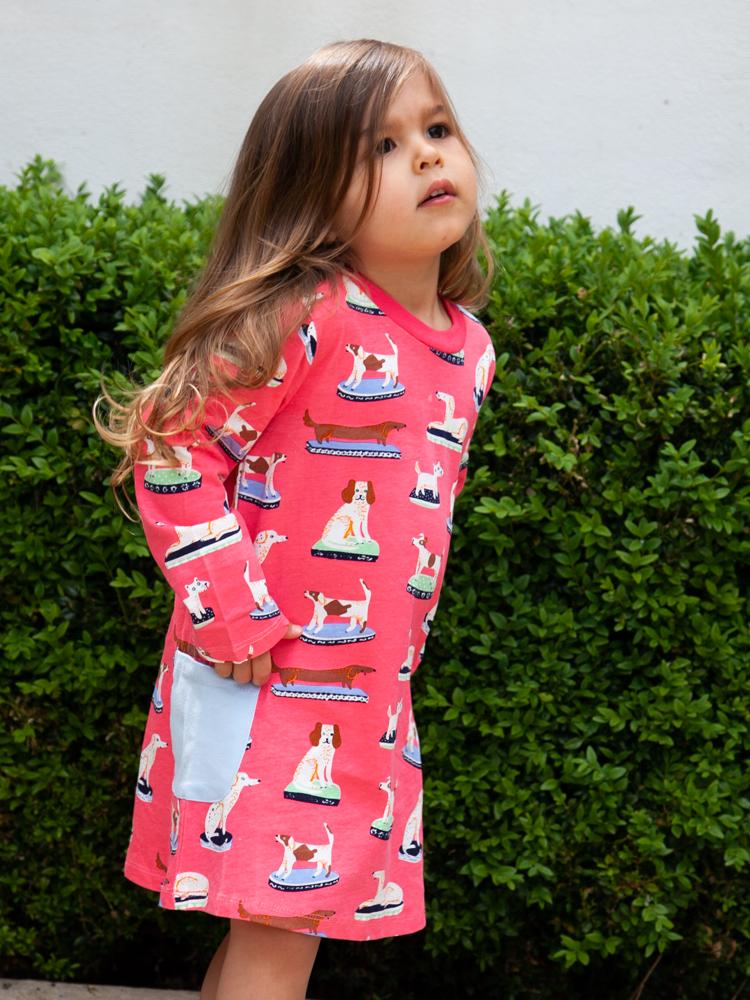 Puppy Power Cerise Long Sleeved Girls Dress 