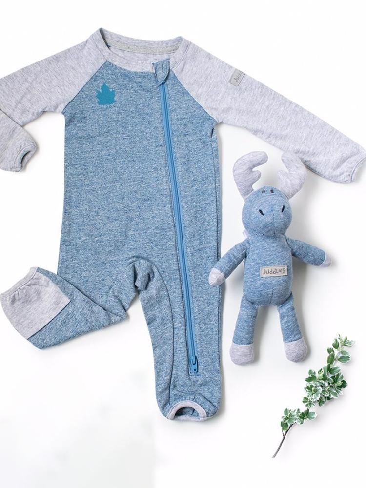 Organic Denim Blue Raglan Sleepsuit for Babies | Style My Kid