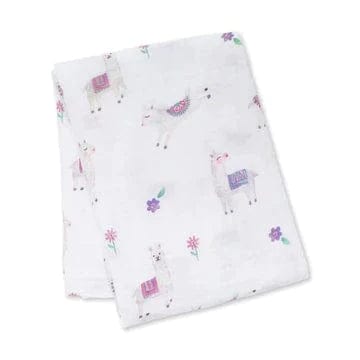 Large Muslin Baby Swaddle, Llamas & Flowers