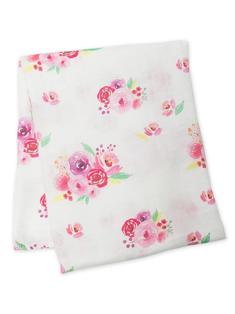 Lulujo - Large Bamboo Swaddle Blanket - Posies | Style My Kid