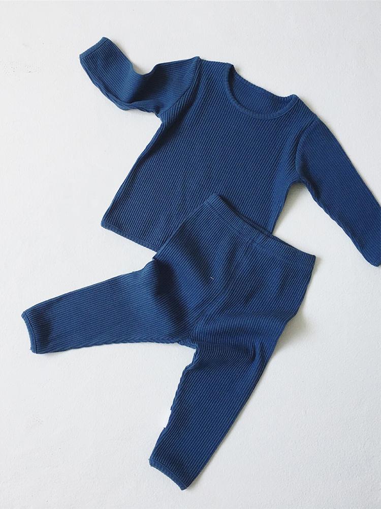 Baby Lounge Set - Plain Ribbed Top and Bottoms - Dark Blue | Style My Kid