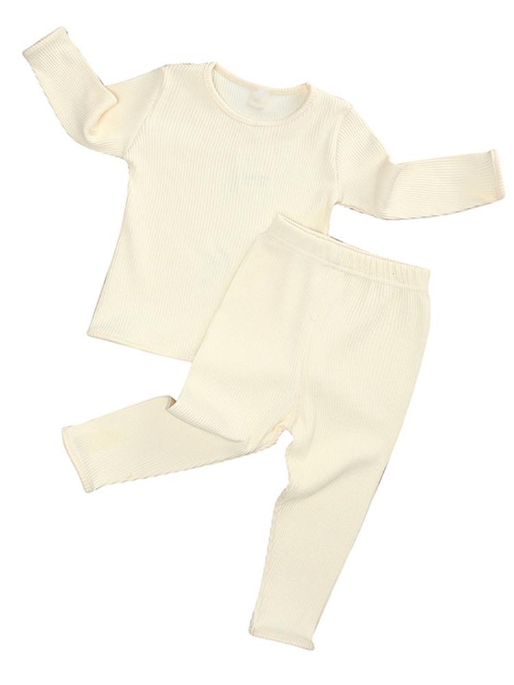 Baby Lounge Set - Plain Ribbed Top and Bottoms - Dark Cream | Style My Kid