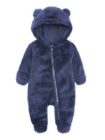 Fleecy Teddy Bear All In One Suit with teddy ears - Navy Blue- 0-12Months - Stylemykid.com