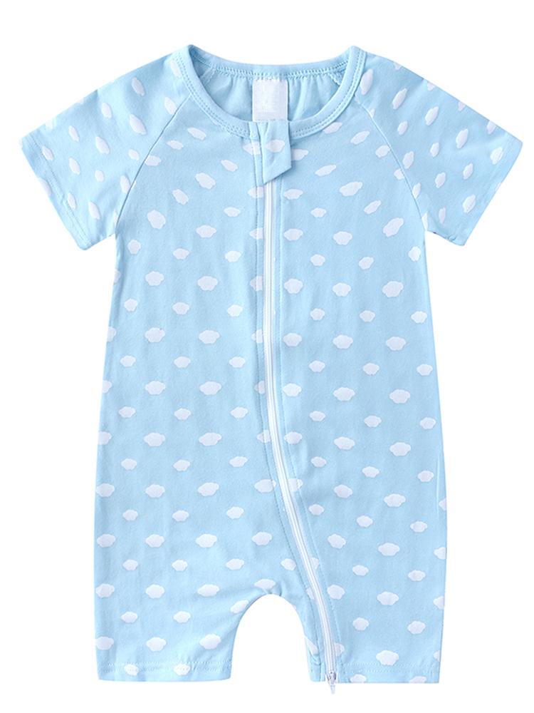 Baby Blue Clouds Zip Sleepsuit Romper - SHORT SLEEVED | Style My Kid