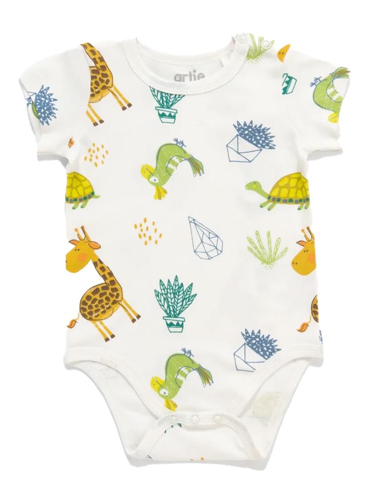 White Baby Romper with Zoo animals design | Style My Kid