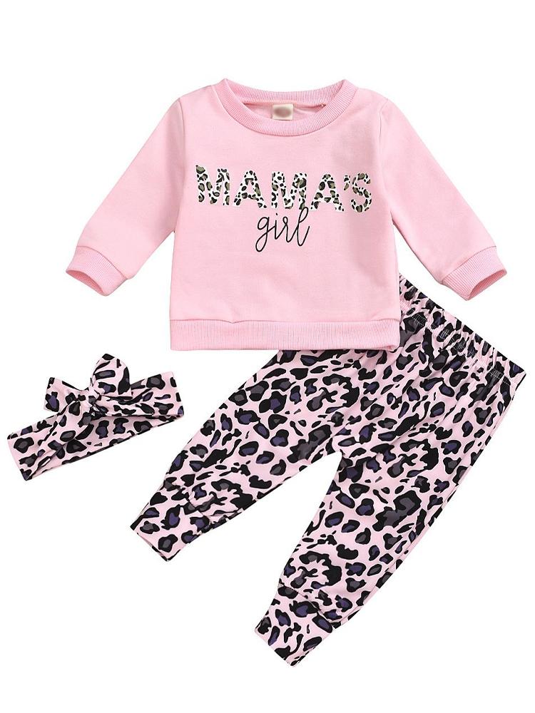 Little Girls Leopard Patterned 3 Piece Outfit - Top Bottoms Headband 