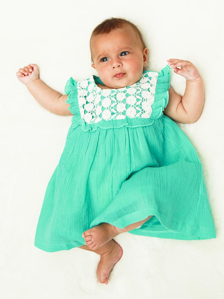 Green Baby Dress with Lace Trim