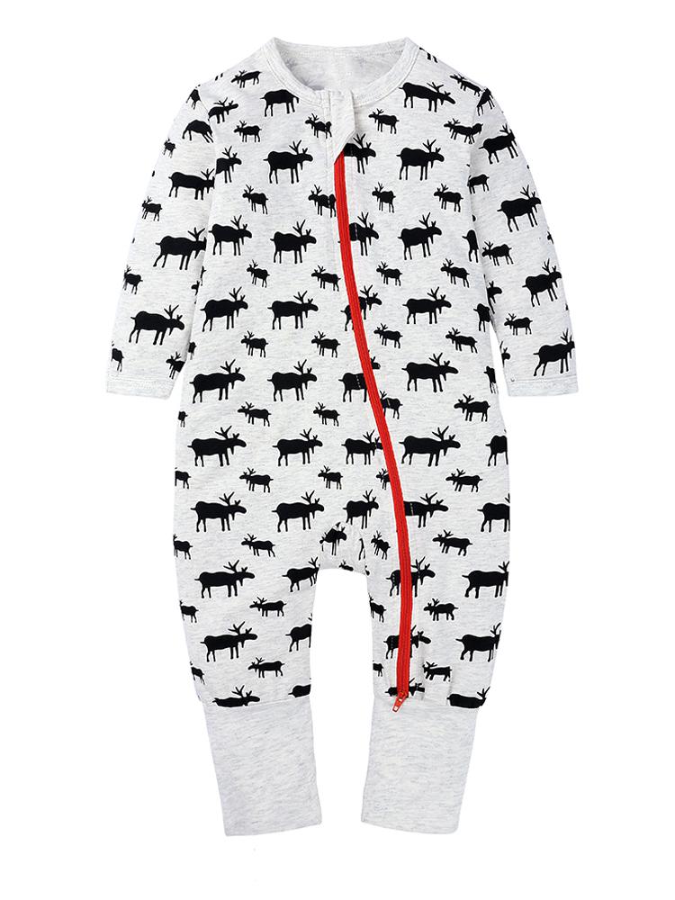 Mr Moose Baby Zip Sleepsuit - Moose Patterned Sleepsuit 