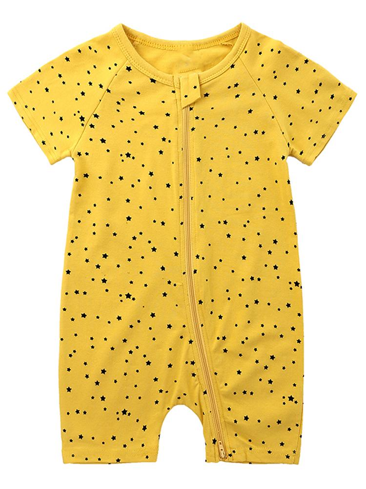 Mustard Stars Baby Zip Sleepsuit Romper - SHORT SLEEVED 